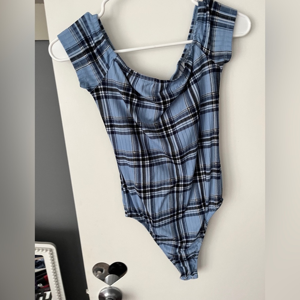 Blue flannel type of one pice